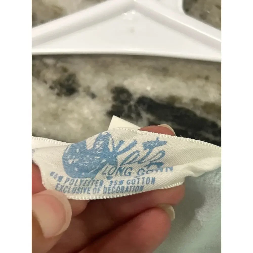 Vintage Katz Light Blue Embroidered Long Nightgown Cottagecore Medium Large